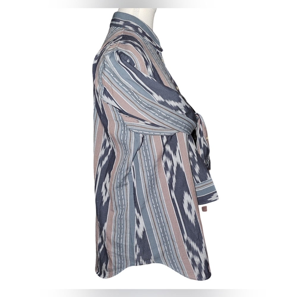 Lauren Ralph Lauren Ikat Stripe Button Down Shirt Southwestern Boho Cotton Sz M - Picture 5 of 16